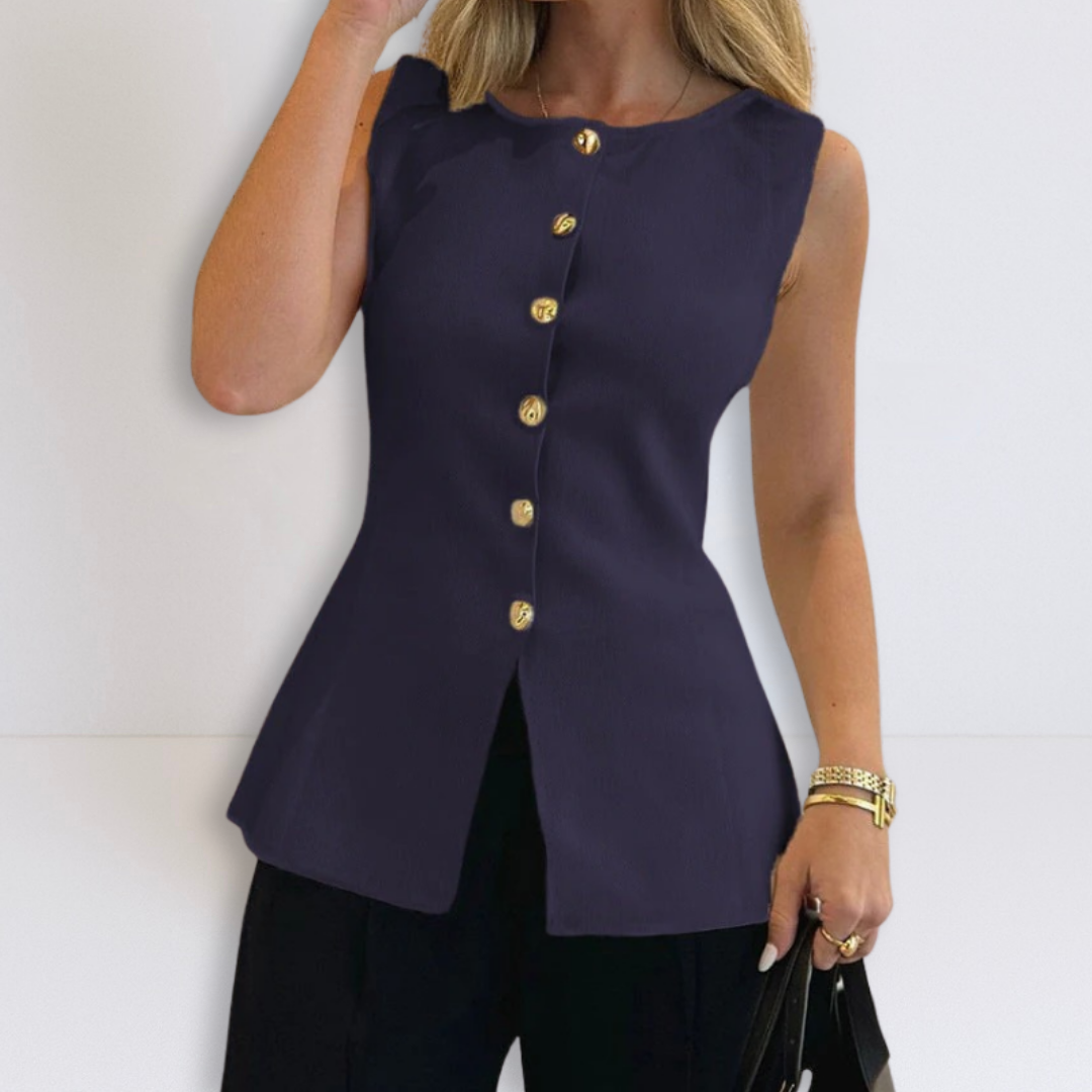 Rosa | Top peplum sin mangas con botones