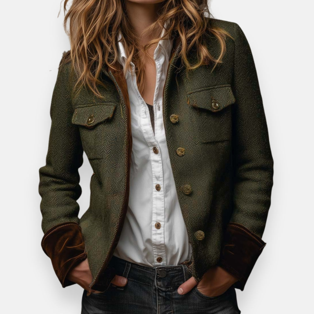 Darmae™ – Elegante chaqueta de tweed con detalles de terciopelo